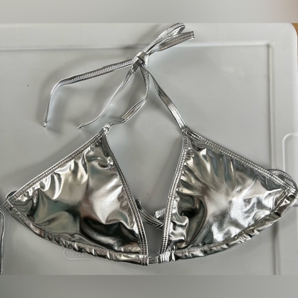 Glamorous Silver Halter Side Tie Bikini Set - Picture 2 of 14